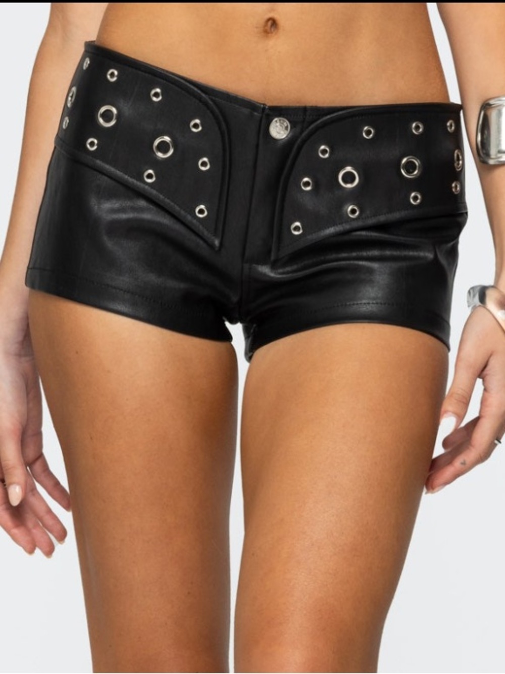 Edikted Grommet Faux Leather Micro Shorts